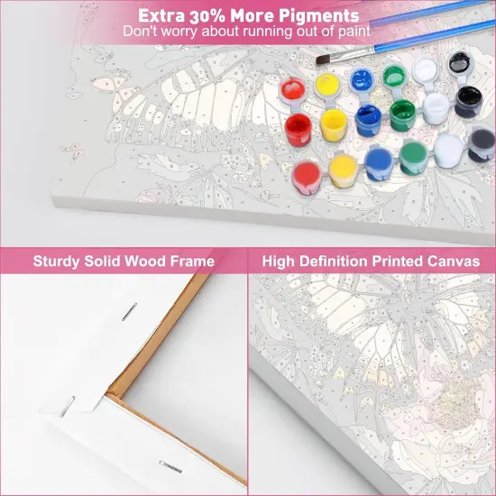 Flowers and Butterflies Framed Paint by Numbers Adult Kit, DIY Acrylic Painting Paint by Number On Canvas with Frame, Arts and Crafts for Home Wall Decor 12x16inch {4}