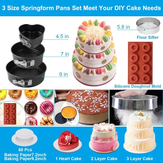 Cake Decorating Kit, 730 Pcs Cake Pop Kit Cake Decorating Supplies with Cake Carrier Holder Springform Pan Sets Toolbox Organizer Turntable Piping Bags Tips Chocolate Molds for Beginner Professional {1}