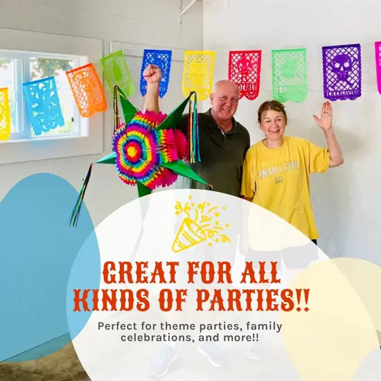 Mexican Party Banner Set (50-ft, PAPER) - Papel Picado with Mexican Bingo Card Designs - Party Decorations for Cinco de Mayo, Birthday Party Decor (4 strands x 12.5ft) - TexMex Fun Stuff {5}