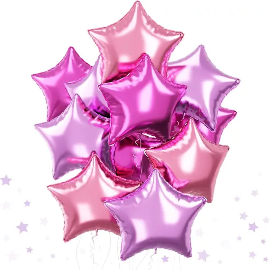 Purple Pink Star Foil Balloons Set, 18 Inch 12 Pcs Lavender Pink Pentagram Aluminum Foil Balloons {1}