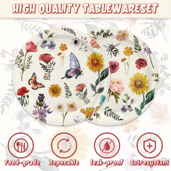 48pcs Wild Floral Party Supplies,include 16 Dessert plate,16 Napkin and 16 Fork,Baby in bloom Party Plate Napkin Fork Birthday Set,Used for Wildflower Party Decoration {3}