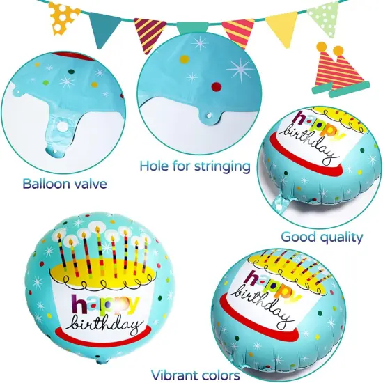 24 Pcs Happy Birthday Foil Balloons 18 inch Round Helium Floating Mylar Balloon Inflatable Balloons for Birthday Party Decorations Supplies,12 Patterns {4}