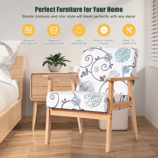 Modern Accent Armchair Fabric Lounge Chair with Rubber Wood Leg Ideal for Living Room or Any Other Space White {4}