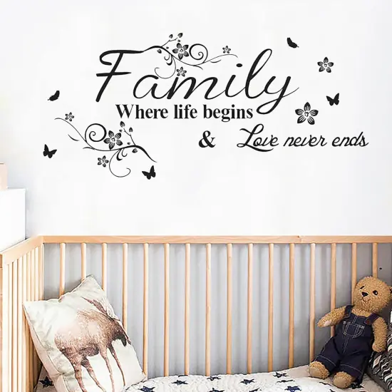 Wall Stickers, Home Decorations for Living Room, Family 'Where Life Begins & Love Never Ends', Multicolor Letter Wall Decor, Vinyl, Custom Style, Matte Finish {2}
