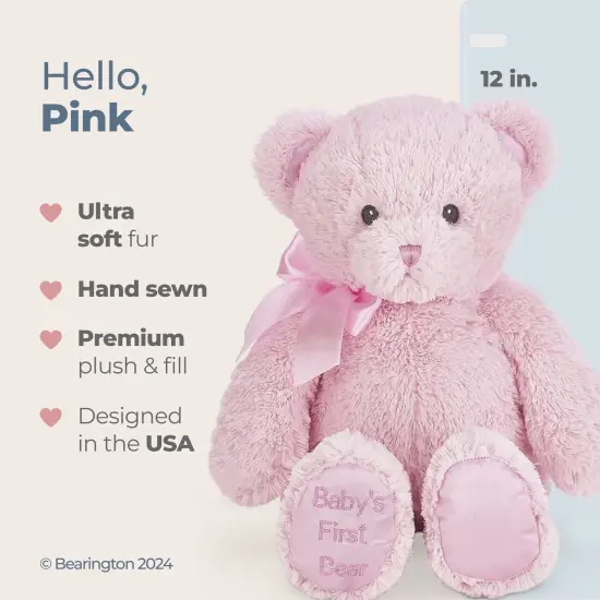Bearington Baby's First Teddy Bear Plush, Pink, 12 Inch Stuffed Animal for Girls, For Ages 0-14 {2}