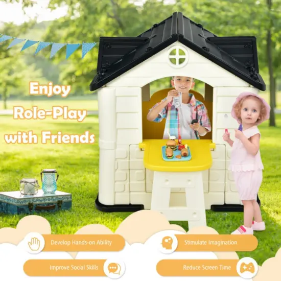HDPE Playhouse Set with Slide, Table and Cover for Kids Yellow {3}