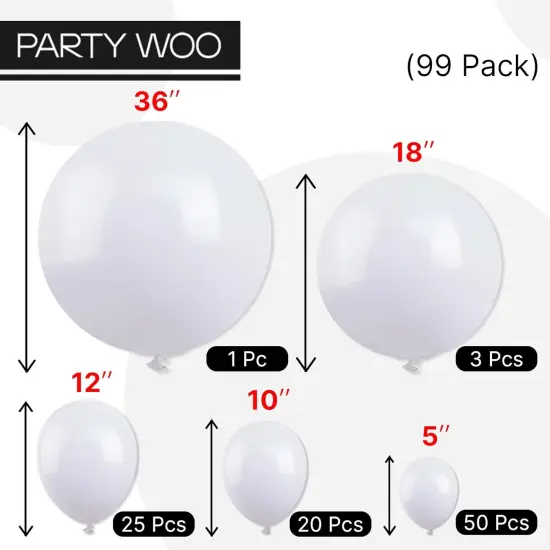 White Balloons 99 pcs Different Sizes Pack of 36 18 12 10 5 Inch Matte White Latex Balloon Arch Kit Garland for Wedding Bridal Graduation Baby Shower Birthday Party Decorations White-Y13 {4}