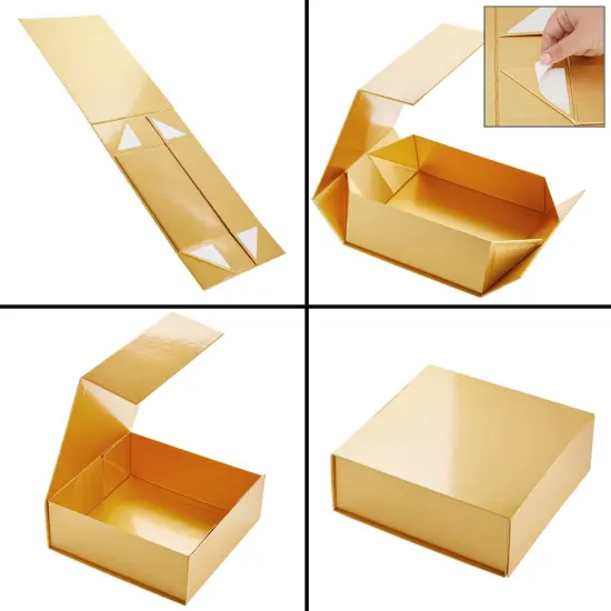 6 Pack Proposal Boxes with Lid for Groomsmen, Bridesmaid, 9.5 x 9.5 x 3.5 Inch Square Glossy Gold Magnetic Gift Box for Parties, Retail {5}