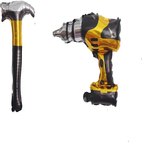 8PCS Hammer Foil Balloons Drill Mylar Balloons Inflatable Toys for Boys Kids Birthday Themed Party Decoration Father's Day Party for Dad, Husband and boy friend Birthday Party {3}