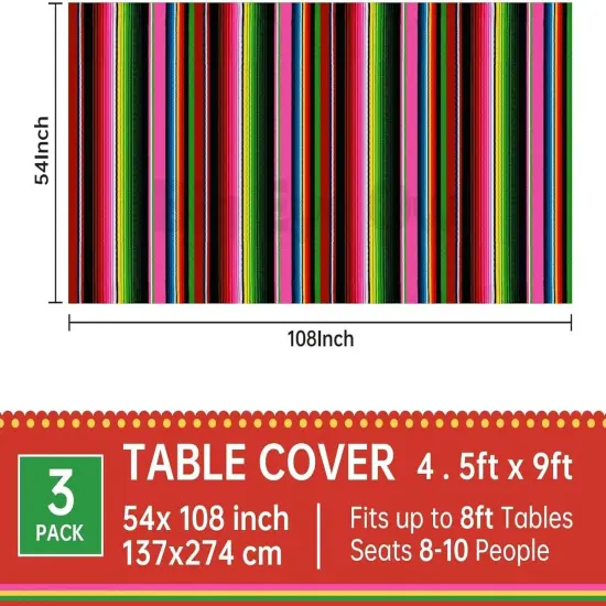 3 Pcs Mexican Fiesta Tablecover Birthday Party Decorations Plastic Tablecloth Mexico Disposable Table Cover Cinco De Mayo Themed Party Supplies Rectangle {2}