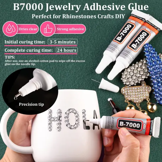 Resin Rhinestones for Crafting with B7000 Jewelry Glue, 1 Box Clear Flatback Crystals with 3Pcs 10ml Glue for Bedazzling Crafts DIY Nail Art Makeup，Non Hotfix Gems for Clothing Shoes {2}
