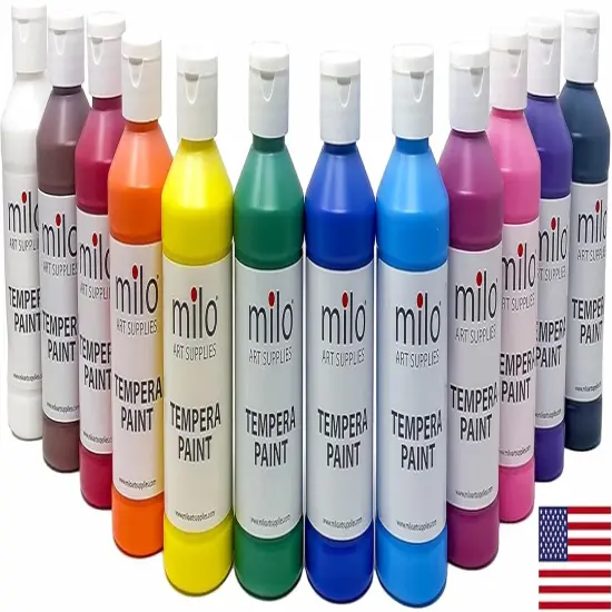 Tempera Paint Set of 12 Colors | 8 oz Bottles | Made in the USA | Washable and Non-Toxic Art & Craft Poster Primary Paints for Artists, Kids, & Hobby Painters {1}