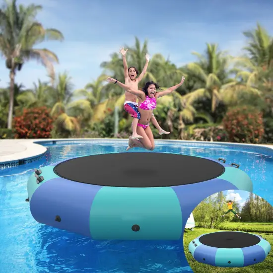 PVC Inflatable Floating Trampoline with 330 lbs Capacity and Ladder Blue {2}