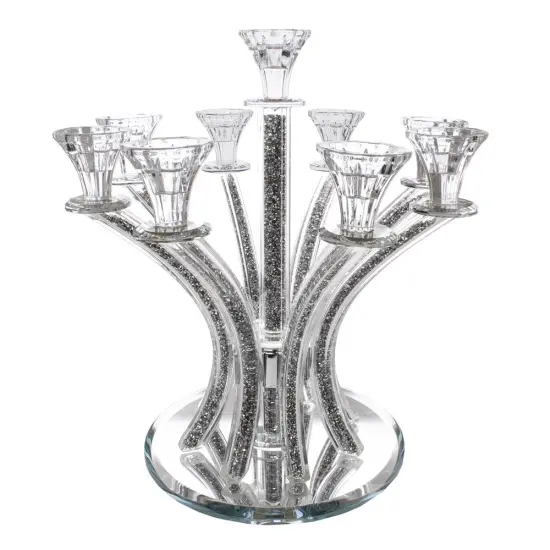 CrystalCandelabra Round Design with Inner Gemstones - 9 Arms Gold Silver {6}