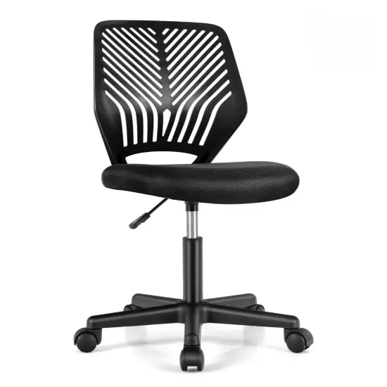 Height-Adjustable Office Desk Chair with Universal Casters and Ergonomic Curved Backrest Gray {7}