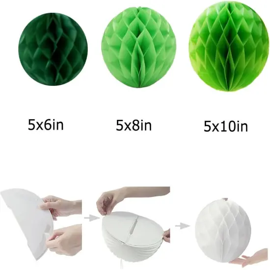 5Pcs 3-8 inch Honeycomb Balls Party Pom Poms Paper Balls Set - Green {2}