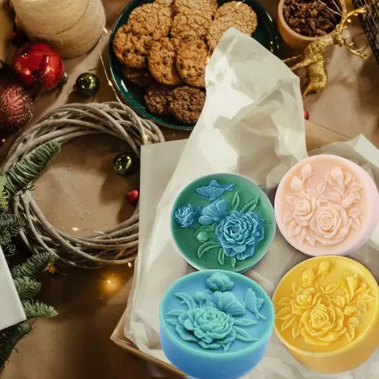 2PCS Round Flower Soap Molds for Soap Making, Rose Resin Candle Mold Silicone, Bath Bombs Lotion Bar Silicone Mold, 3D Mold {4}