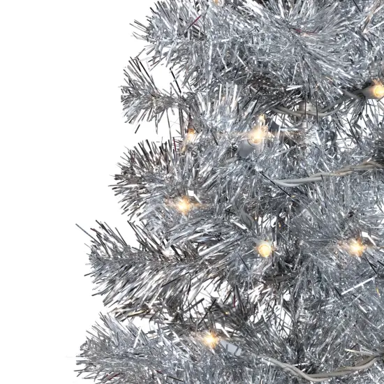 Northlight Pre-Lit Artificial Tinsel Christmas Tree - Silver - 7' - Clear Lights {4}