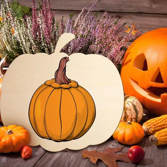 Large Wooden Pumpkin Shape Cutout - Unfinished Wood {5}