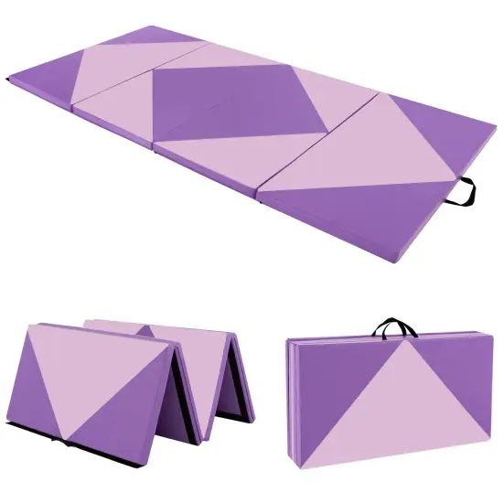 8 Feet PU Leather Folding Gymnastics Mat with Removable Zippered Cover and Hook and Loop Fasteners Pink {10}