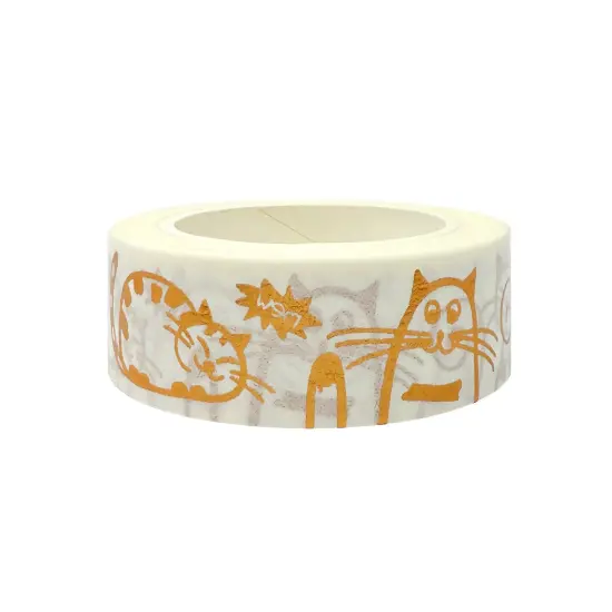 Wrapables Gold Foil Washi Masking Tape, 15mm x 10M, Golden Kitties {1}