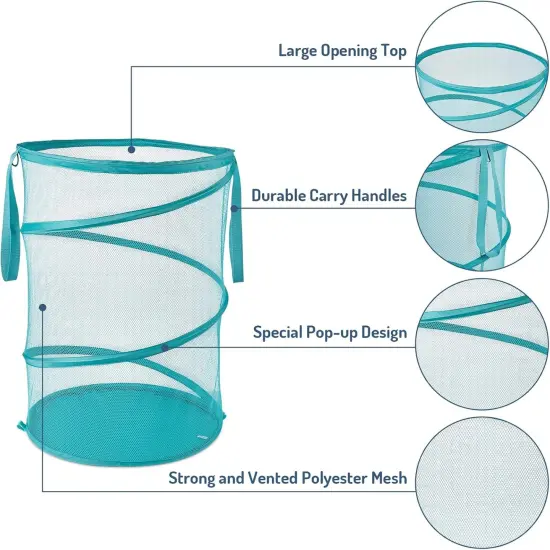 Mesh Popup Laundry Hamper 115L Collapsible Laundry Basket No Lid Extra Large Capacity Foldable Clothing Storage Basket {3}