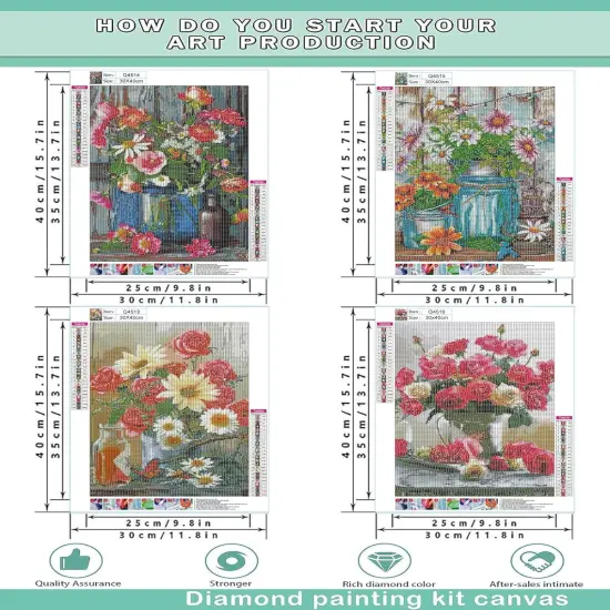 5D Diamond Painting Kits for Adults, Diamond Arts Kits Diamond Art Sets,Gem Painting by Number Kits for Adults Beginners Home Wall Decor 11.8x15.7 Inches 4 Pack Flowers {2}