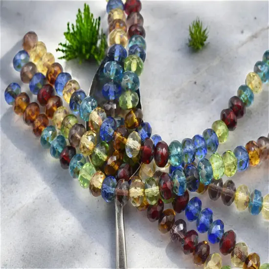 *25* 6x8mm Mixed Transparent Picasso Fire Polished Rondelle Beads {4}