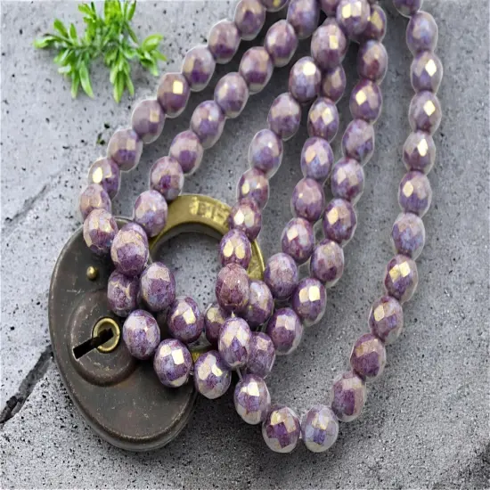 *25* 8mm Gold Lustered Blue Raspberry Fire Polished Round Beads {4}