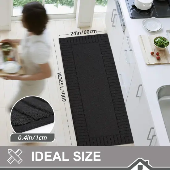 Kitchen Rugs - Non Slip Kitchen Runner Rug, Absorbent Mats for Floor, Machine Washable, Black 24'x60' {3}