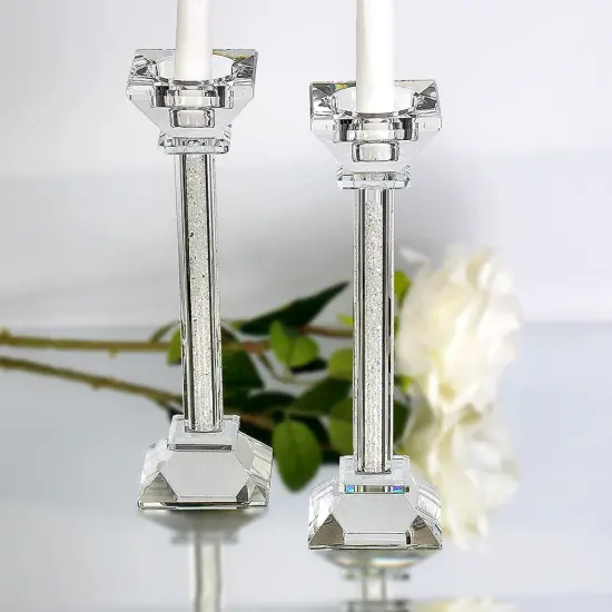 Crystal Candlesticks with Crushed Gemstones Gold {2}