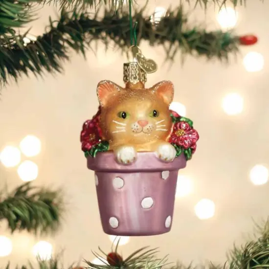 Old World Christmas 3.25 In Kitten In Flower Pot Tree Ornament , Spring Flowers Cat Multicolored {3}