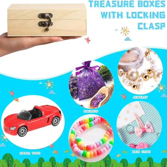 Unfinished Wooden Box with Hinged Lid Wood Small Craft Unpainted Jewelry Keepsake Rectangle Treasure Gift Storage Box {3}