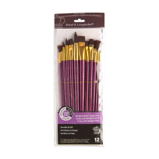 RSET-9314 | 12pc Burgundy Taklon Long Handle Variety Brush Set {1}