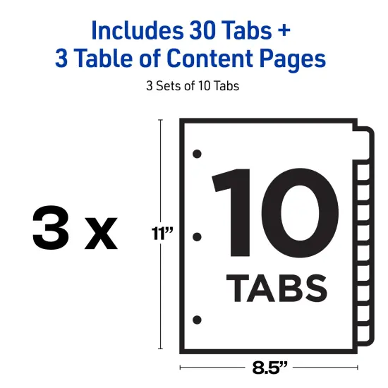 Avery Dividers for 3 Ring Binders, 10 Tabs per Set, Customizable Table of Contents, Multicolor Tabs (3 Sets of 11072) {4}