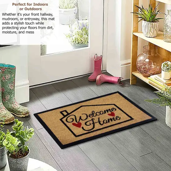 Gardenised Heavy Duty Coco Coir Doormat Non Slip PVC Baking Embossed Welcome Design Natural Coconut Fiber Floor Mat for Front Door Porch Patio Entryway Garage Mudroom & Outdoor Use 18x30" Hearty Welcome Home {3}