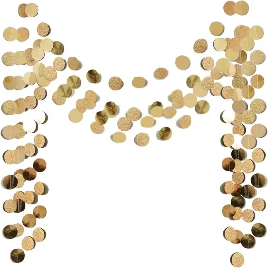 6 Pcs Glitter Champagne Gold Paper Circle Dots Garland &ndash; 52 Feet Party Hanging Bunting for Weddings, Bridal Showers, Baby Showers, Birthdays, Christmas, and Photo Backdrops {1}