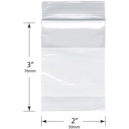 Plymor 2" x 3", 2 Mil with White-Block Zipper Reclosable Plastic Bags {3}
