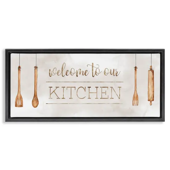 Stupell Industries Kitchen Welcome with Utensils Floating Frame By Sally Swatland {1}