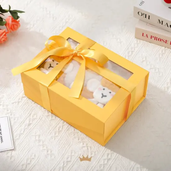 5 Yellow Easter Gift Boxes with Windows, 9x6.5x3.8 Inches, Clear Gift Boxes for Presents Contain Ribbons, Cards, Bridesmaid Proposal Boxes, Gift Boxes with Magnetic Lids {3}