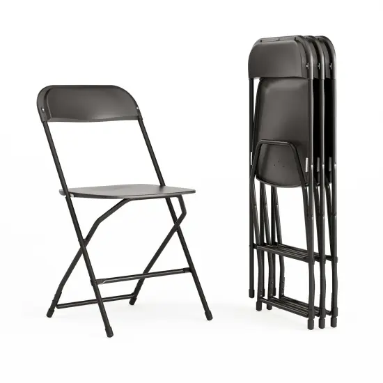 Emma and Oliver Plastic Folding Chair - 4 Pack 650LB Weight Capacity Black {2}