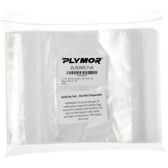 Plymor 7" x 8", 2 Mil Zipper Reclosable Plastic Bags {4}