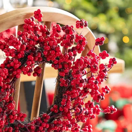 Set of 5 Christmas Red Berries 41"H Porch Tree & 6ft Garland & 25"D/14"D Wreath Set {5}