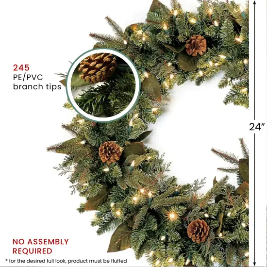 Northlight Pre-Lit Green River Spruce Artificial Christmas Wreath - 24" - Clear Lights {5}