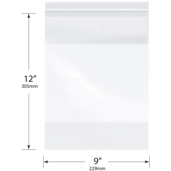 Plymor 9" x 12", 4 Mil with White-Block Heavy Duty Zipper Reclosable Plastic Bags {2}