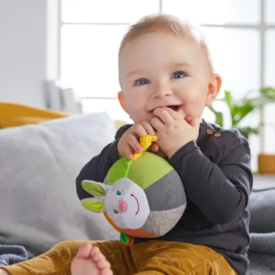 HABA Bunny Baby Ball Toy with Crinkle Ears and Rattle Rings - Tummy Time Toy for Fine Motor Skills and Sensory Development for 6 months + Multicolor {5}