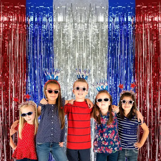 2 Pack 36" X 100" Red White Blue Metallic Foil Fringe Curtain for Patriotic Theme Party, Birthday Party, 4th of July Decorations, Tinsel Backdrop, Photo Booth Props {1}