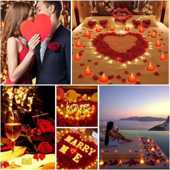 Rose Petals for Romantic Night Candles for Her Set 24 Pcs Led Love Candles 1000Pcs Red Petals Romantic Decorations Special Night Valentines Day Decor Proposal Ideas Bachelorette Party Wedding {3}