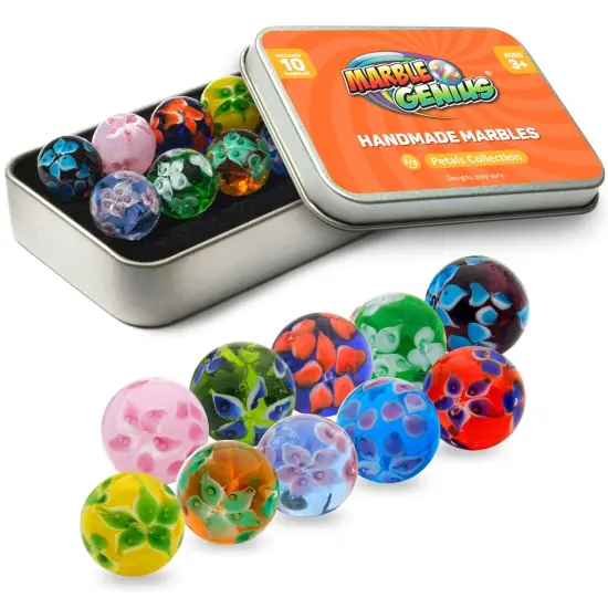Marble Genius Collectors Marbles, Petals Design, 16mm (⅝ Inch), 10 Handmade Glass Marbles, Gifts for Marble Lovers, Gifts for Kids Ages 3-14 {1}