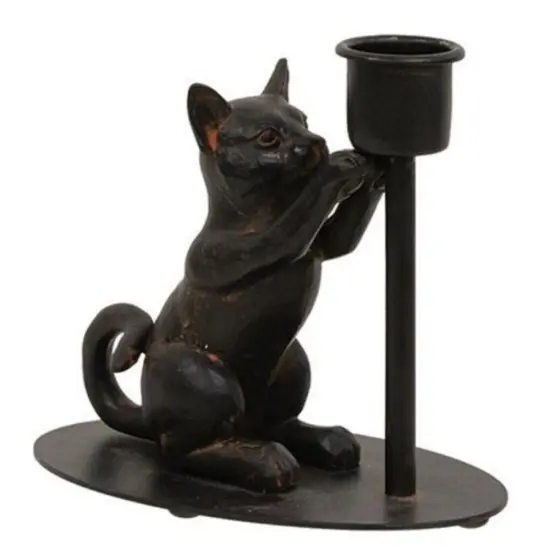 Black Iron Cat Taper Candle Holder and Playful Design {1}
